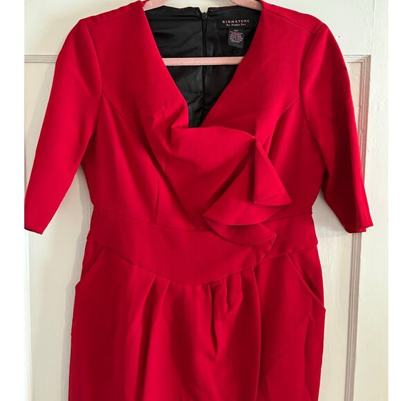 Signature by Robbie Bee Red Ruffle Sheath Dress Size 10P - Picture 2 of 13